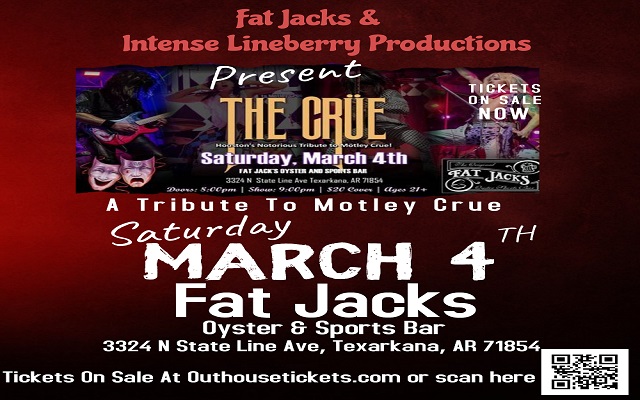 <h1 class="tribe-events-single-event-title">The Crue- A Tribute To Motley Crue @ Fat Jack’s (Texarkana)</h1>