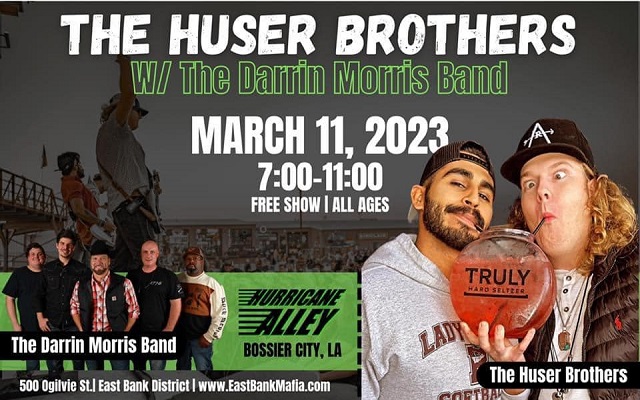 <h1 class="tribe-events-single-event-title">The Huser Brothers w/ the Darrin Morris Band @ Hurricane Alley (Bossier City, LA)</h1>