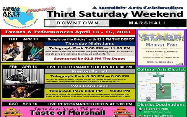 <h1 class="tribe-events-single-event-title">Boogie On The Bricks Thursday Jam – Hosted by Wes Jeans & Mason McFarland @ Telegraph Park (downtown Marshall, TX)</h1>