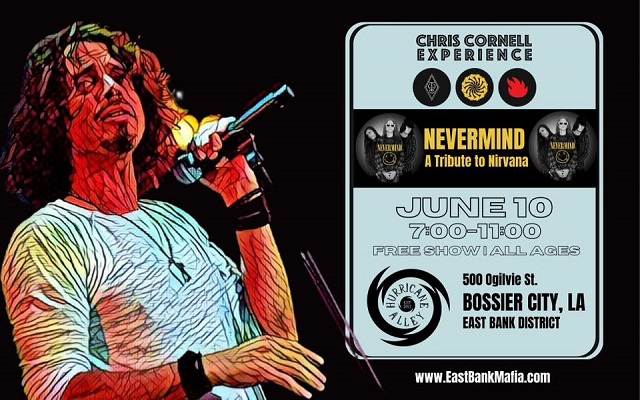 <h1 class="tribe-events-single-event-title">Chris Cornell Experience & Nevermind (Nirvana Tribute) @ Hurricane Alley (Bossier City, LA)</h1>