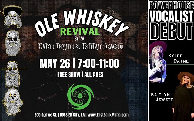 <h1 class="tribe-events-single-event-title">Ole Whiskey Revival w/ Kylee Dane & Kaitlyn Jewett @ Hurricane Alley (Bossier City, LA)</h1>