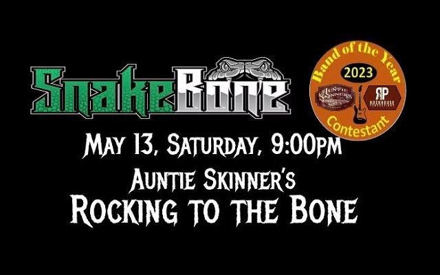 <h1 class="tribe-events-single-event-title">SnakeBone @ Auntie Skinners Riverboat Club (Jefferson, TX)</h1>