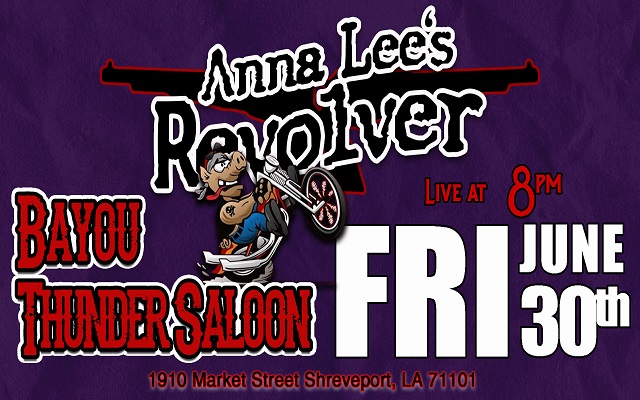<h1 class="tribe-events-single-event-title">Anna Lee’s Revolver @ Bayou Thunder Saloon (Shreveport, LA)</h1>
