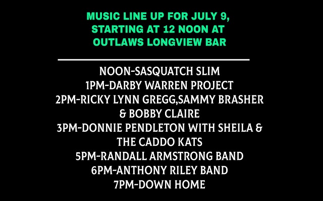<h1 class="tribe-events-single-event-title">Ricky Lynn Gregg, Sheila & the Caddo Kats, Sasquatch Slim, Down Home & other bands @ Outlaws Longview Bar (TX)</h1>