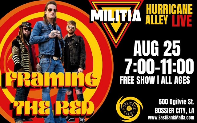 <h1 class="tribe-events-single-event-title">Flaming The Red & Militia @ Hurricane Alley (Bossier City, LA)</h1>