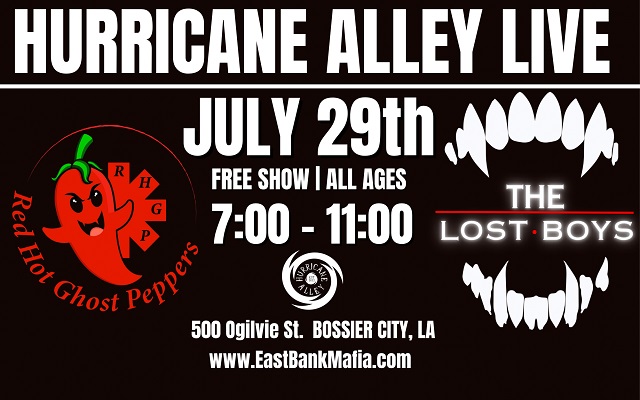 <h1 class="tribe-events-single-event-title">The Red Hot Ghost Peppers/w The Lost Boys @ Hurricane Alley (Bossier City, LA)</h1>