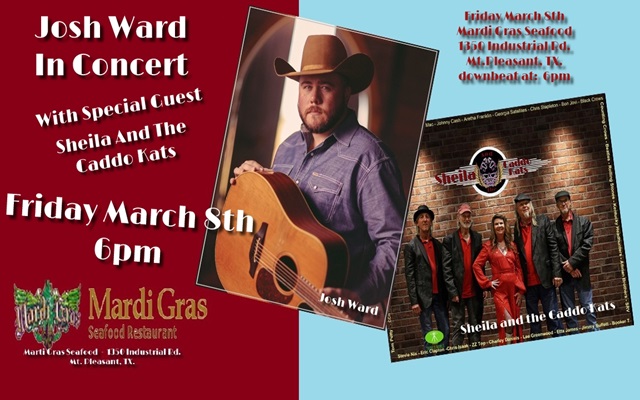 <h1 class="tribe-events-single-event-title">Josh Ward w/ Sheila @ the Caddo Kats @ Mardi Gras Seafood (Mt Pleasant, TX)</h1>