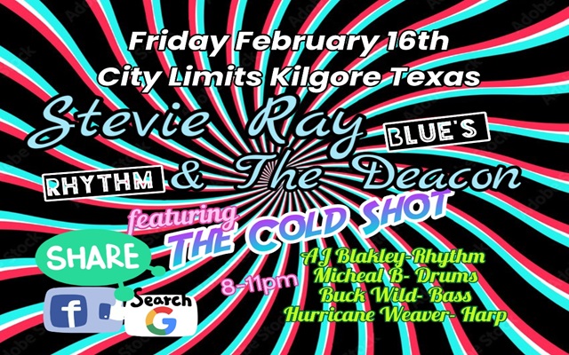 <h1 class="tribe-events-single-event-title">Stevie Ray & The Deacon w/ The Cold Shot band @ City Limits Bar & Grill (Kilgore, TX)</h1>