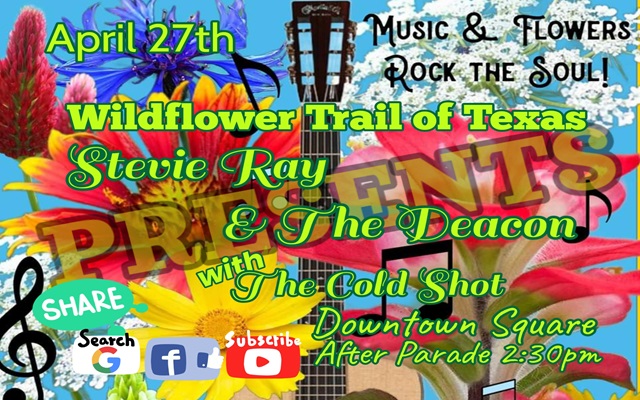 <h1 class="tribe-events-single-event-title">Stevie Ray & the Deacon w/ The Cold Shot @ Wildflower Trails Celebration (downtown Linden, TX)</h1>